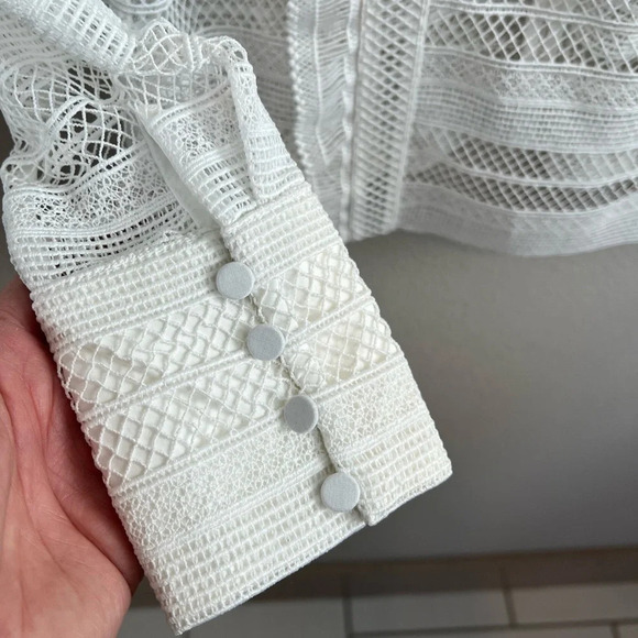 Self-Portrait Stripe Grid Top White Guipure Lace Straight Cut Slim Fit Small - Picture 6 of 15